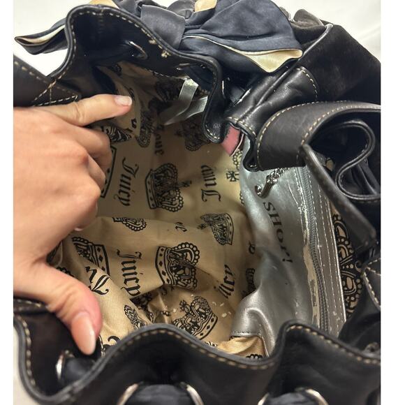 Vintage Y2K Juicy Couture Daydreamer Bag Tote Purse Black Charm Velour Shoulder - Picture 9 of 16